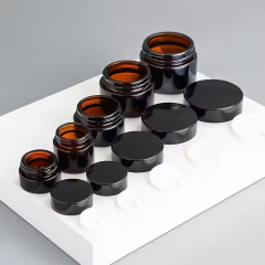 Face Cream Cosmetic Amber Glass Jar with Black Lid