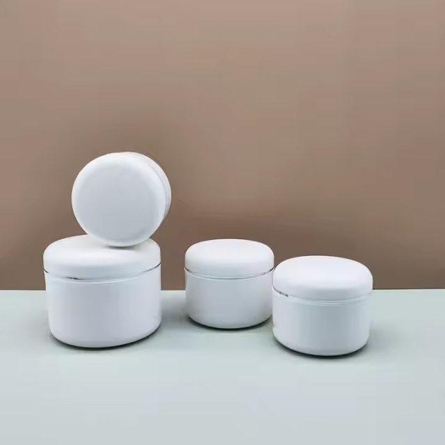 cosmetic glossy white double layer face cream PP plastic jar