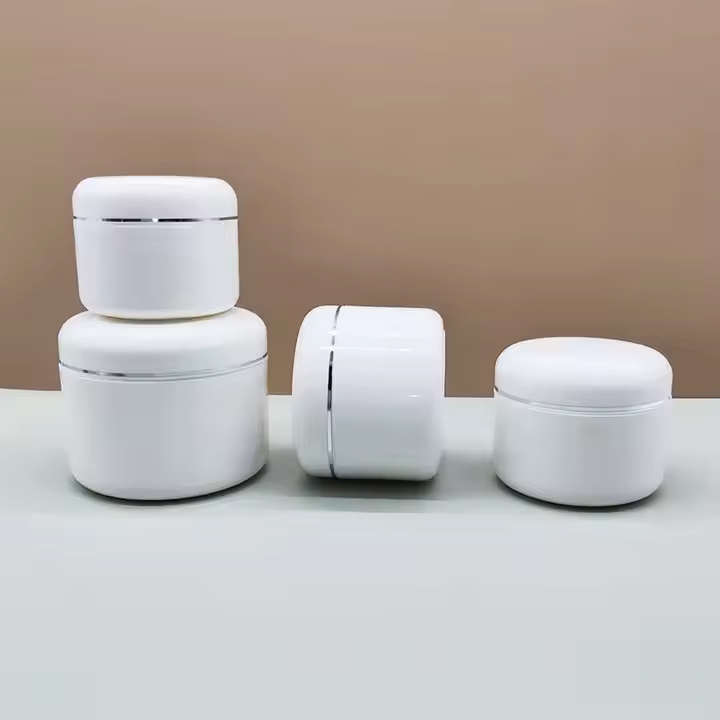 cosmetic glossy white double layer face cream PP plastic jar