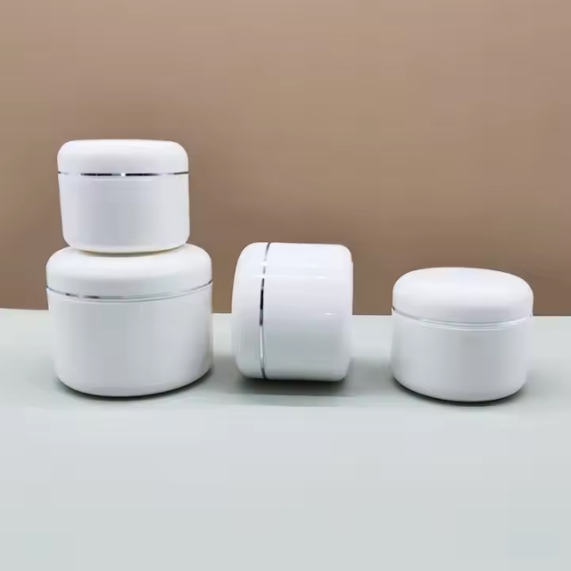 cosmetic glossy white double layer face cream PP plastic jar