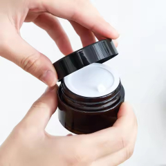 Face Cream Cosmetic Amber Glass Jar with Black Lid