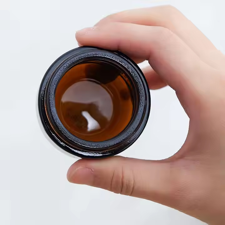Face Cream Cosmetic Amber Glass Jar with Black Lid