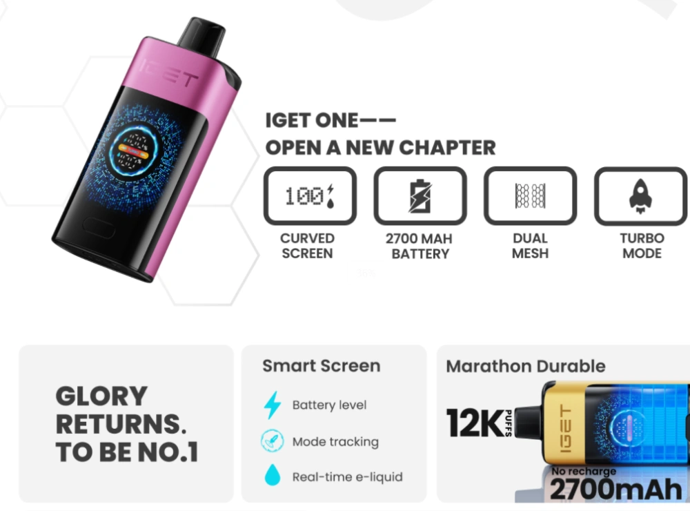 IGET ONE 12,000 Puffs Disposable Vape – 2700 mAh Smart LED, Dual‑Mesh Coils, Turbo Mode