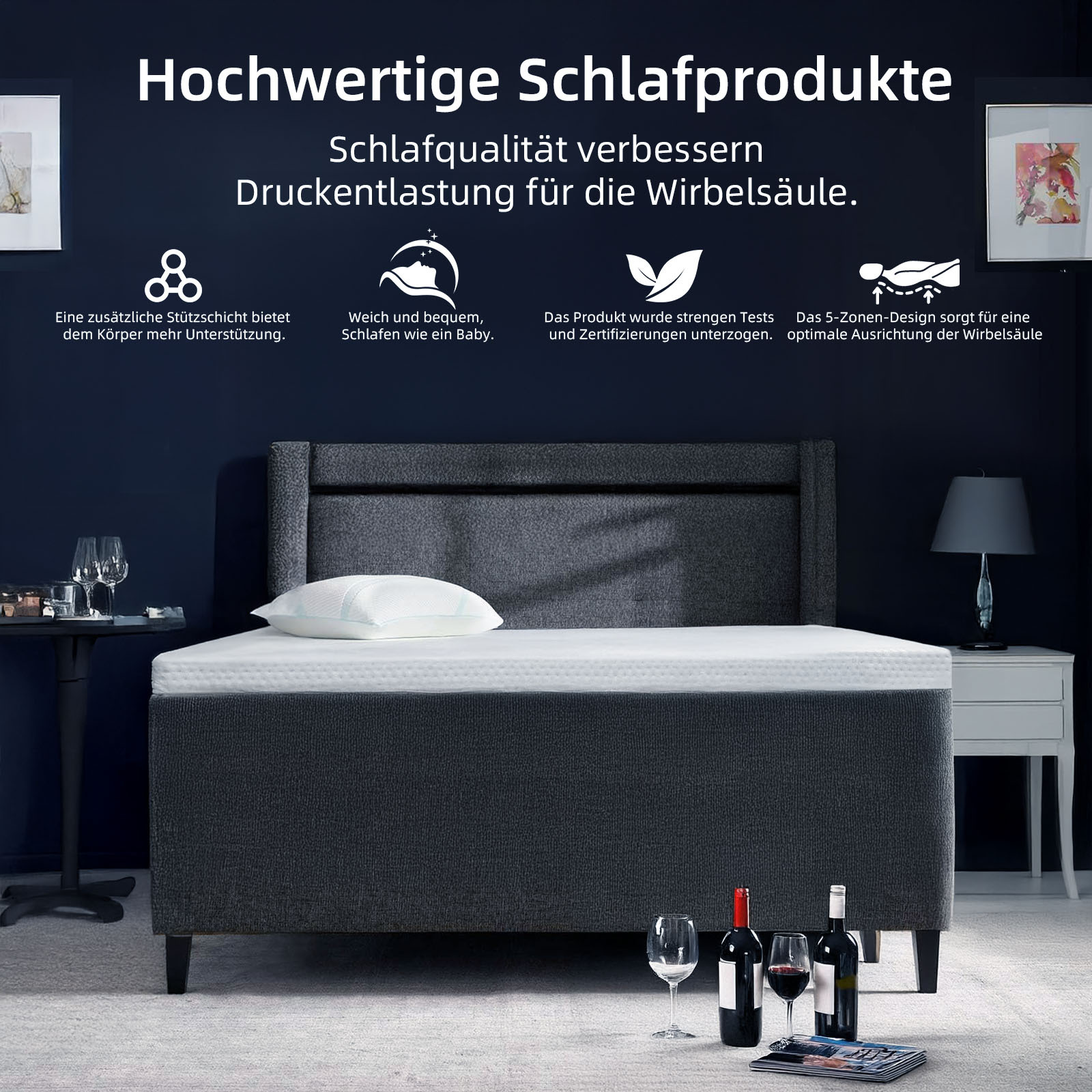 MENDALE Gel Matratzen Topper H2&H3 6cm Hoch Kaltschaum Matratzentopper aus Bequemem Gelschaum, Abnehmbarem Bezug, ÖEko-TEX®, Certipur-US, Reach Zertifiziert