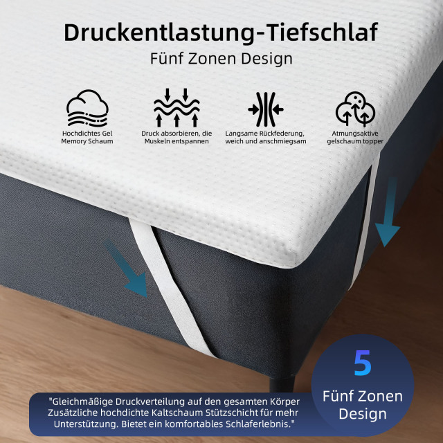 MENDALE Gel Matratzen Topper H2&H3 6cm Hoch Kaltschaum Matratzentopper aus Bequemem Gelschaum, Abnehmbarem Bezug, ÖEko-TEX®, Certipur-US, Reach Zertifiziert