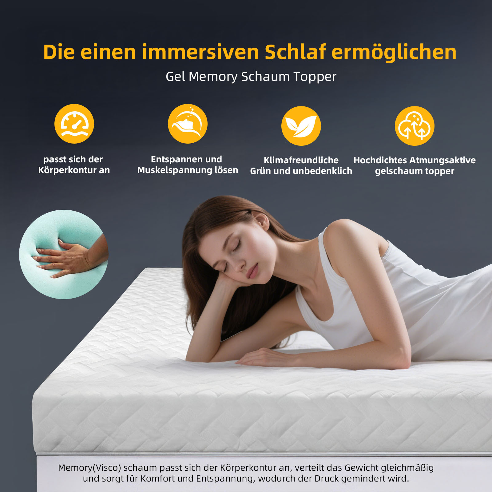 Mendale Topper 8cm Höhe H2&H3 Zwei Härtegrade Matratzen Topper - 7 Zone Kaltschaum & Gelschaum, Gel Matratzentopper für Boxspring Bett, Öeko-Tex, Certipur-US Zertifiziert Mattress Topper