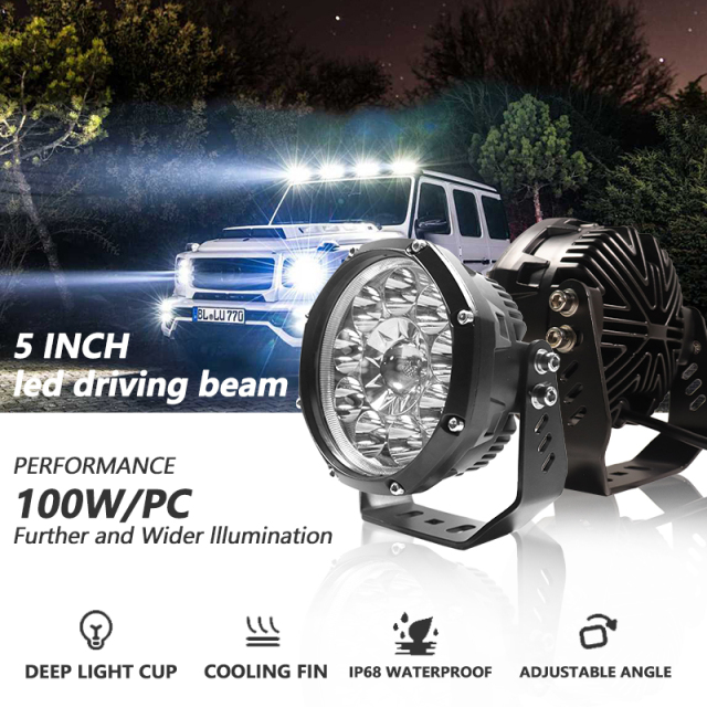 JOPOWER E-mark 6000Lm Round Led Work Light 5 Inch Spot Driving Light
