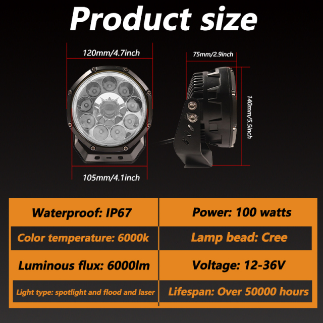 JOPOWER E-mark 6000Lm Round Led Work Light 5 Inch Spot Driving Light