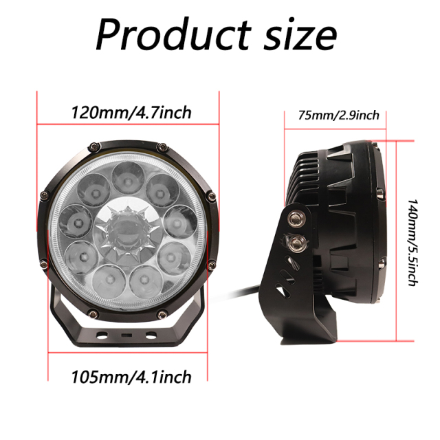JOPOWER E-mark 6000Lm Round Led Work Light 5 Inch Spot Driving Light