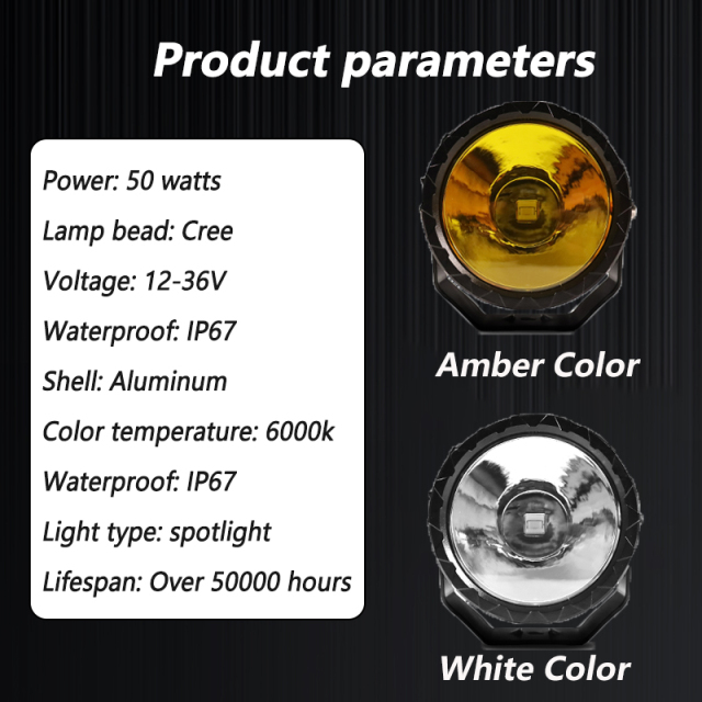 JOPOWER 50W 3.5 Inch White Yellow Led Fog Driving Pod Lights