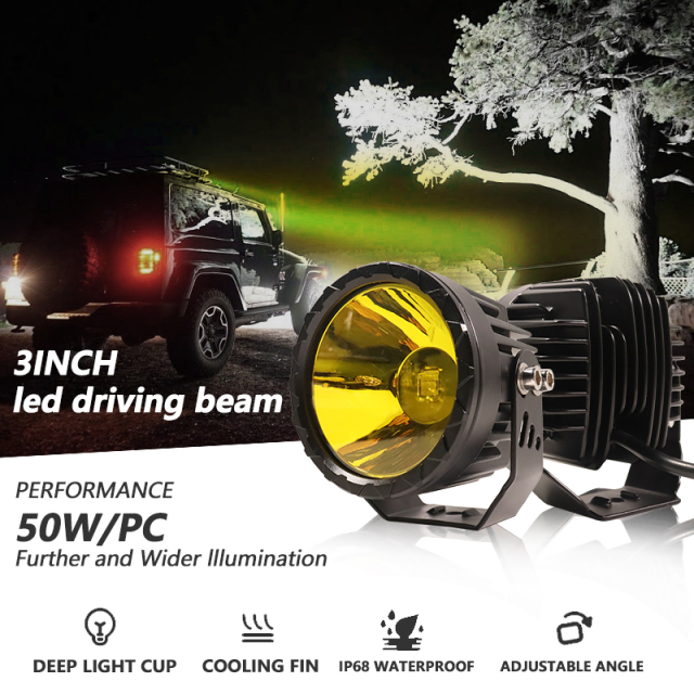 JOPOWER 50W 3.5 Inch Yellow Fog Driving Light for SUV Trucks ATV UTV