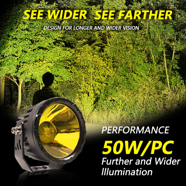 JOPOWER 50W 3.5 Inch Yellow Fog Driving Light for SUV Trucks ATV UTV