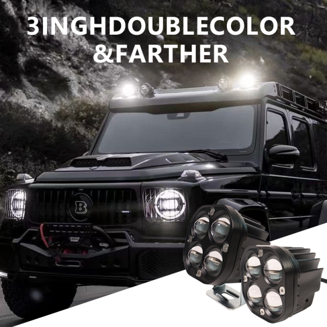 JOPOWER 3 inch 40W LED Pod Lights Yellow White Double Color Fog Light