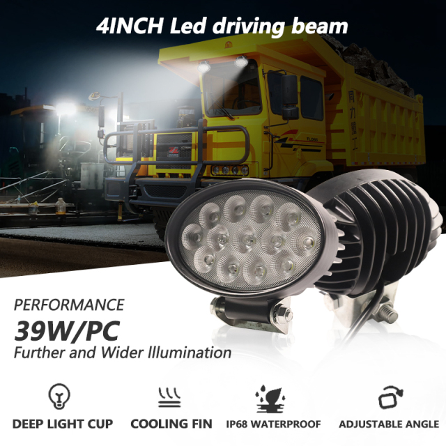 JOPOWER Oval 12v 4In 39W Led Flood Offroad Work Lights for Tractor