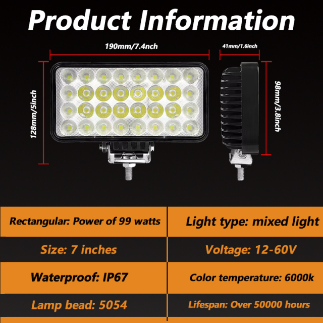 JOPOWER 7 inch 96w led work light 12v