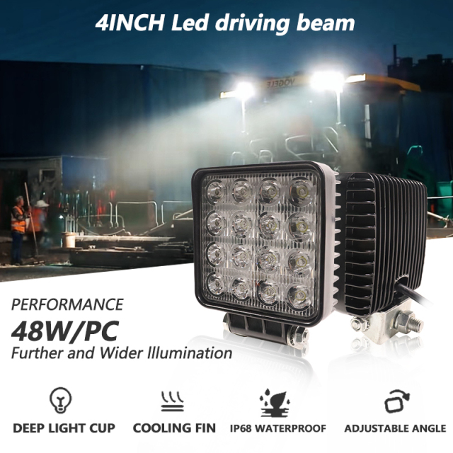 JOPOWER Work Led Light 4 Inch 48W Square Off Road Lights for Jeep