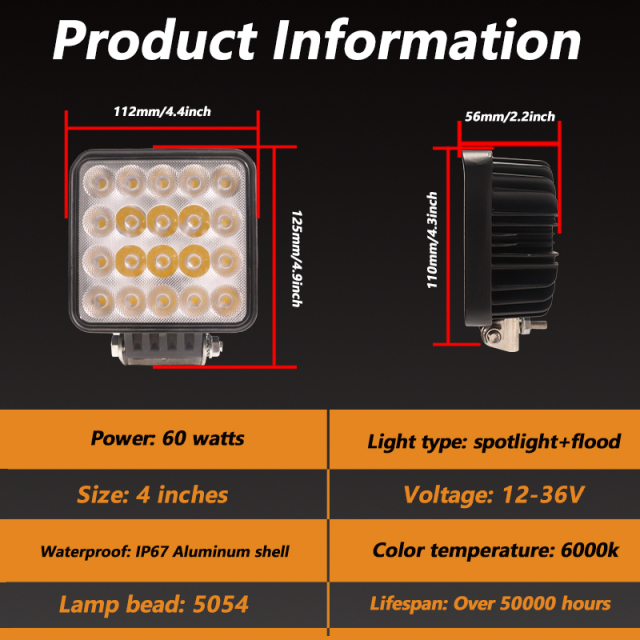 JOPOWER 4'' Round Flood Light Off Road Lights Fog Lights Off Road