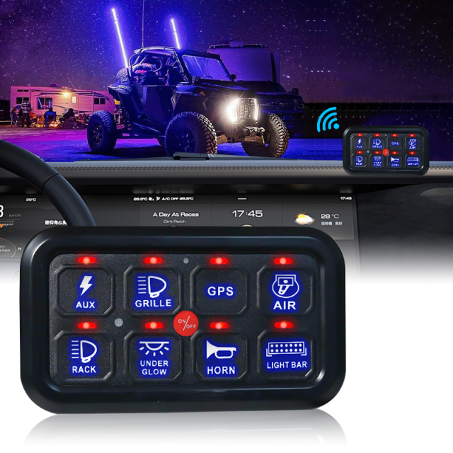 8 Gang Switch Panel Control Box Plug-in with APP for SUV Truck 4x4 12V 24V Off-Road LED Panel Circuit for SUV Truck 4x4