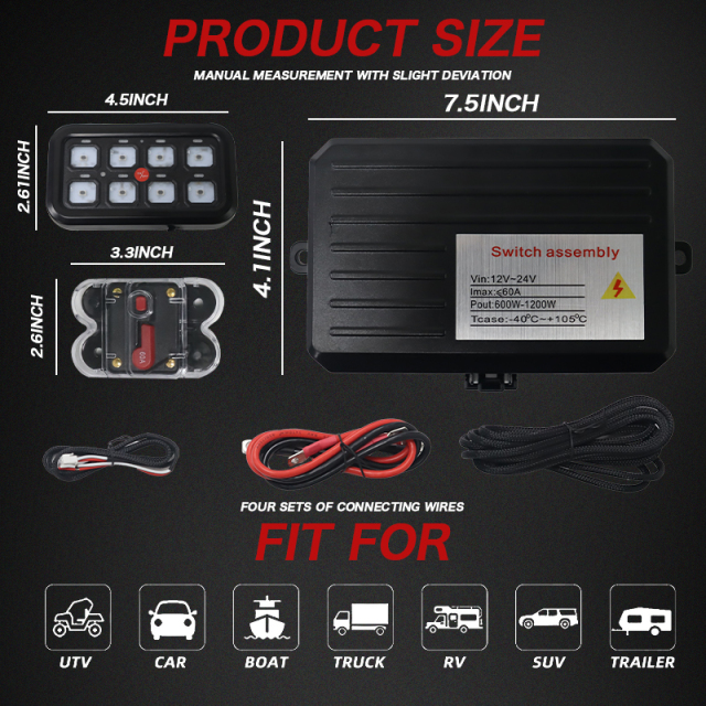 8 Gang Switch Panel Control Box Plug-in with APP for SUV Truck 4x4 12V 24V Off-Road LED Panel Circuit for SUV Truck 4x4