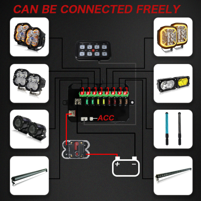 8 Gang Switch Panel Control Box Plug-in with APP for SUV Truck 4x4 12V 24V Off-Road LED Panel Circuit for SUV Truck 4x4