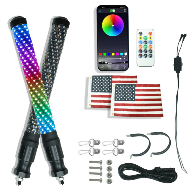 COB RGB LED Whip Flag Light Fat Whip 2.2inch Spiral APP Remote Control 12V for ATV UTV Truck