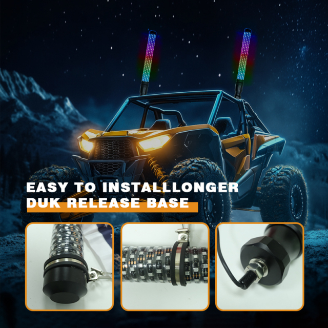 COB RGB LED Whip Flag Light Fat Whip 2.2inch Spiral APP Remote Control 12V for ATV UTV Truck