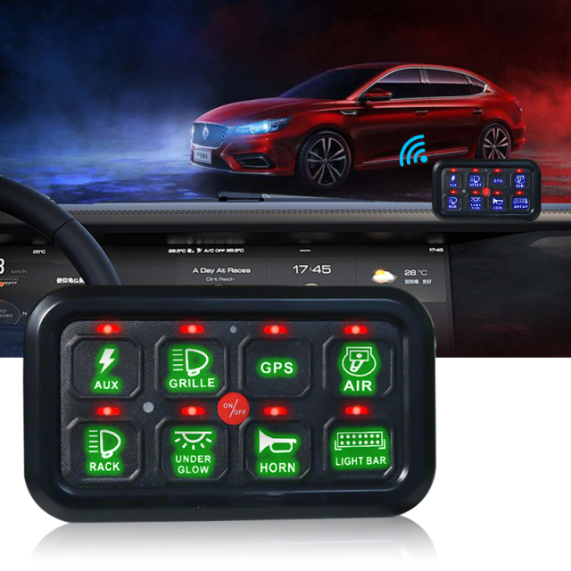 8-Gang Remote LED Control Panel for Off-Road SUV Truck 12 V/24 V Plug-In or Wireless Auto Switches