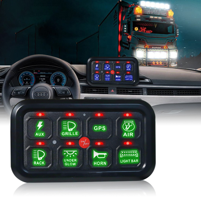 8-Gang Remote LED Control Panel for Off-Road SUV Truck 12 V/24 V Plug-In or Wireless Auto Switches