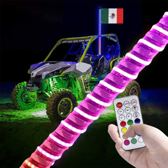 RGB 2FT 3FT 60cm Hyper COB LED Fat Whip Light Mining Buggi Spiral 0.8inch Chasing Dancing APP Remote Control