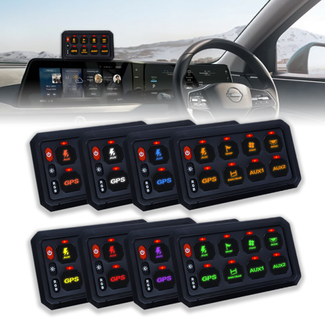 Universal 8 Gang Combination Switch with RGB and 60A Fuse-12-24V DC Off-Road Light Control for Jeep Truck SUV UTV