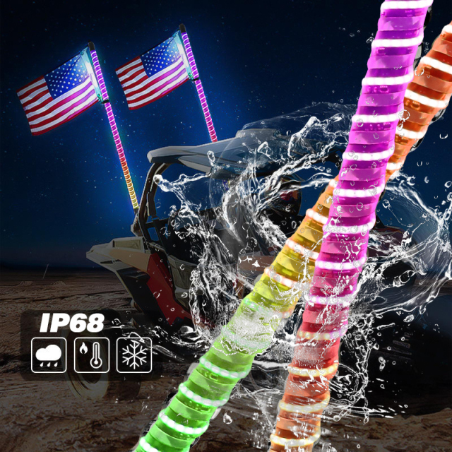 RGB 2FT 3FT 60cm Hyper COB LED Fat Whip Light Mining Buggi Spiral 0.8inch Chasing Dancing APP Remote Control