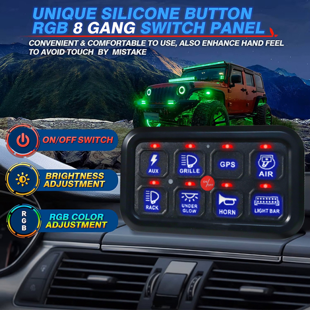 Auto Switches 8 Gang Panel Control Box Plug-in/Wireless for SUV Truck 4x4 12V 24V Off-Road LED Panel Circuit for SUV Truck 4x4