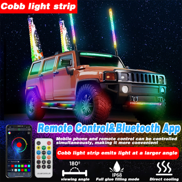 RGB 2FT 3FT 60cm Hyper COB LED Fat Whip Light Mining Buggi Spiral 0.8inch Chasing Dancing APP Remote Control