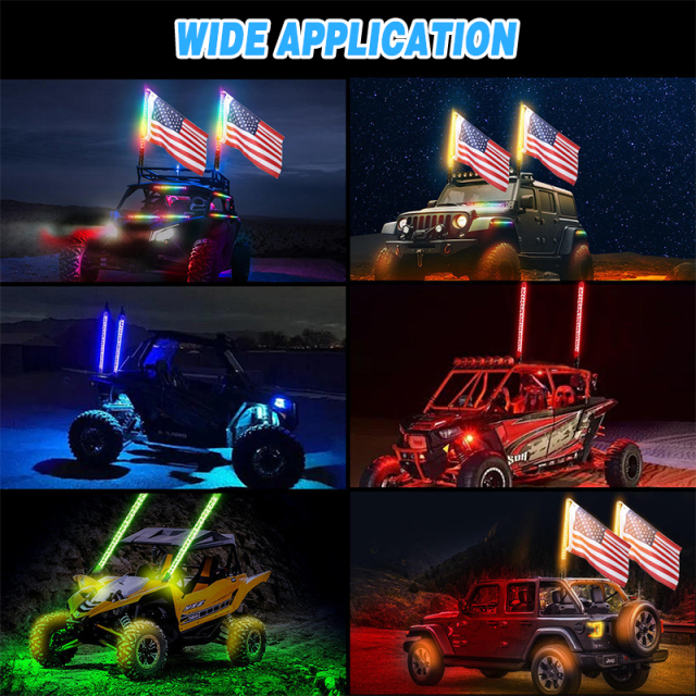 RGB 2FT 3FT 60cm Hyper COB LED Fat Whip Light Mining Buggi Spiral 0.8inch Chasing Dancing APP Remote Control