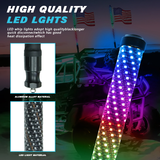 COB RGB LED Whip Flag Light Fat Whip 2.2inch Spiral APP Remote Control 12V for ATV UTV Truck