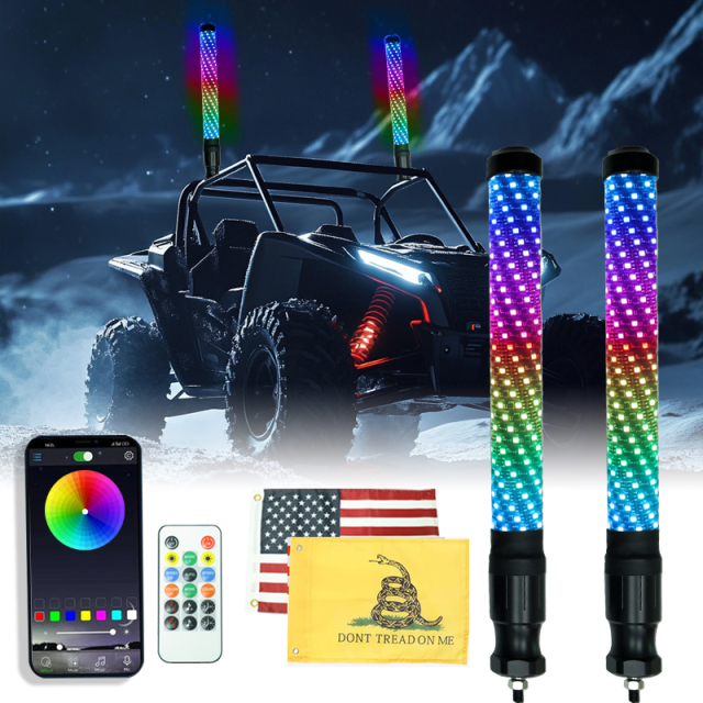 COB RGB LED Whip Flag Light Fat Whip 2.2inch Spiral APP Remote Control 12V for ATV UTV Truck