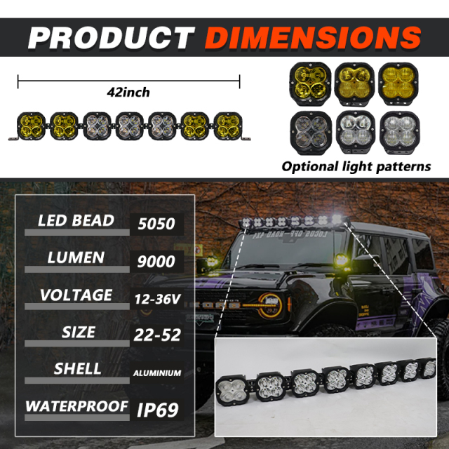 JOPOWER 42'' 350W 42000ML 6000K White Yellow Beam Full Size Other Barra LED Light Bars