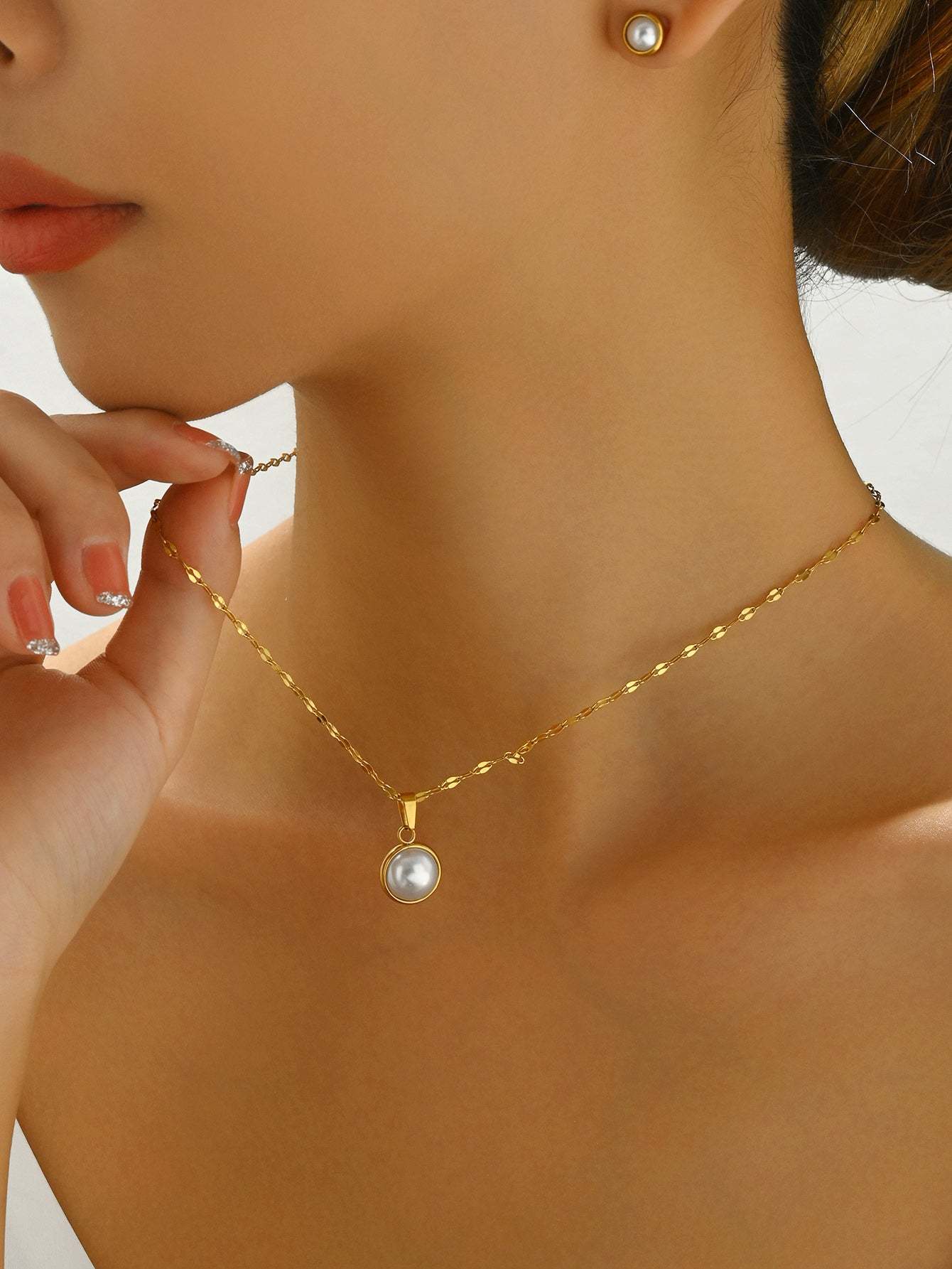 18K Gold Plated 三件套时尚个性百搭气质精美复古仿珍珠项链女款套装
