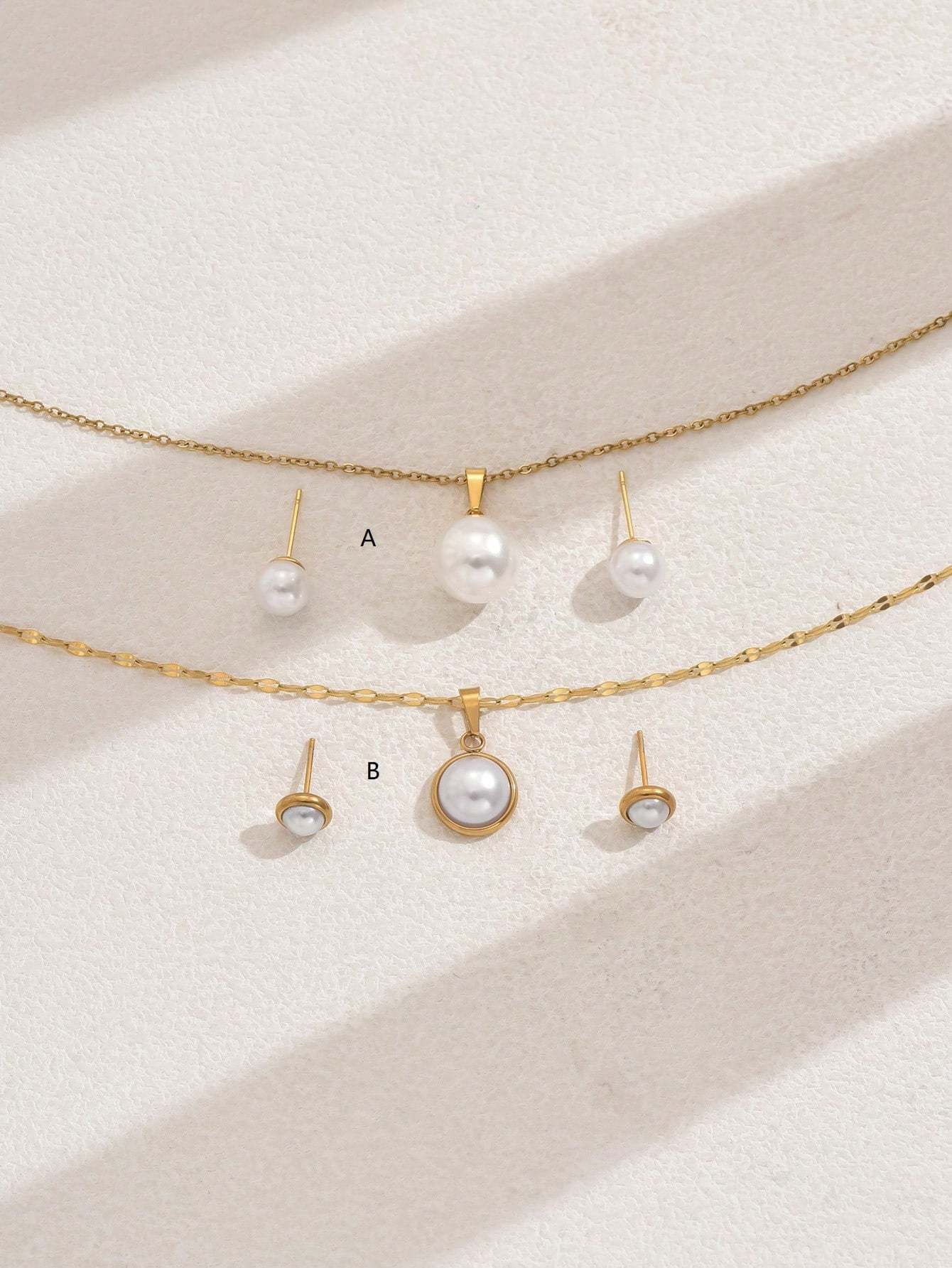 18K Gold Plated 三件套时尚个性百搭气质精美复古仿珍珠项链女款套装