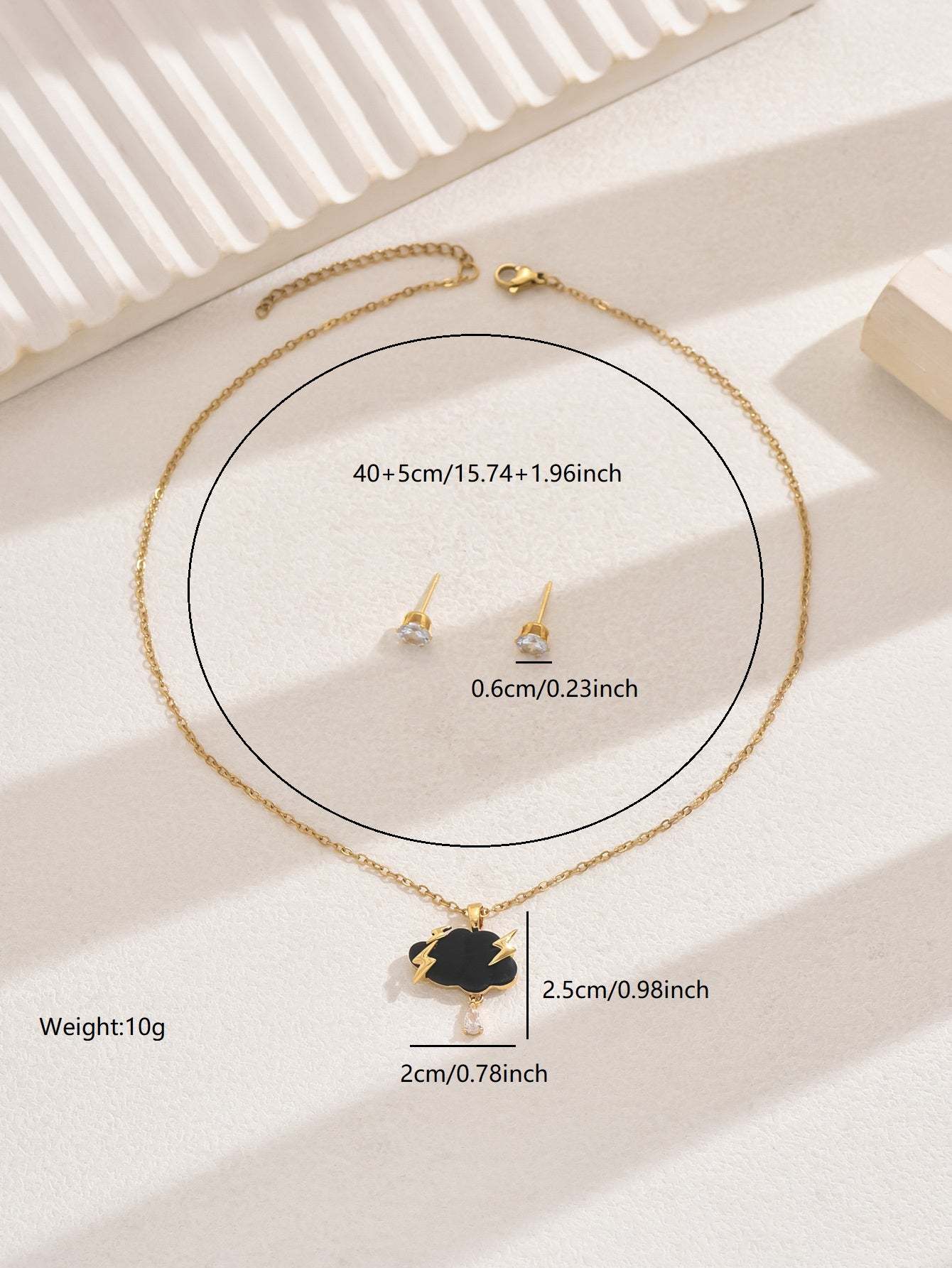 18K Gold Plated 三件套时尚个性百搭气质精美闪电云朵吊坠项链女款套装