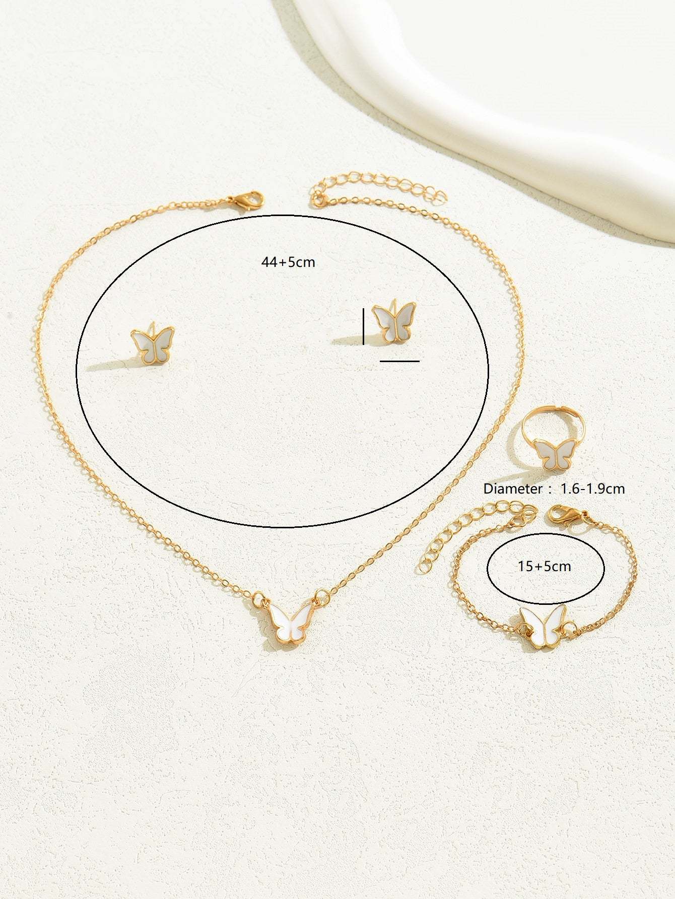18K Gold Plated 五件套蝴蝶吊坠首饰 创意耳环项链手链戒指组合女式套装