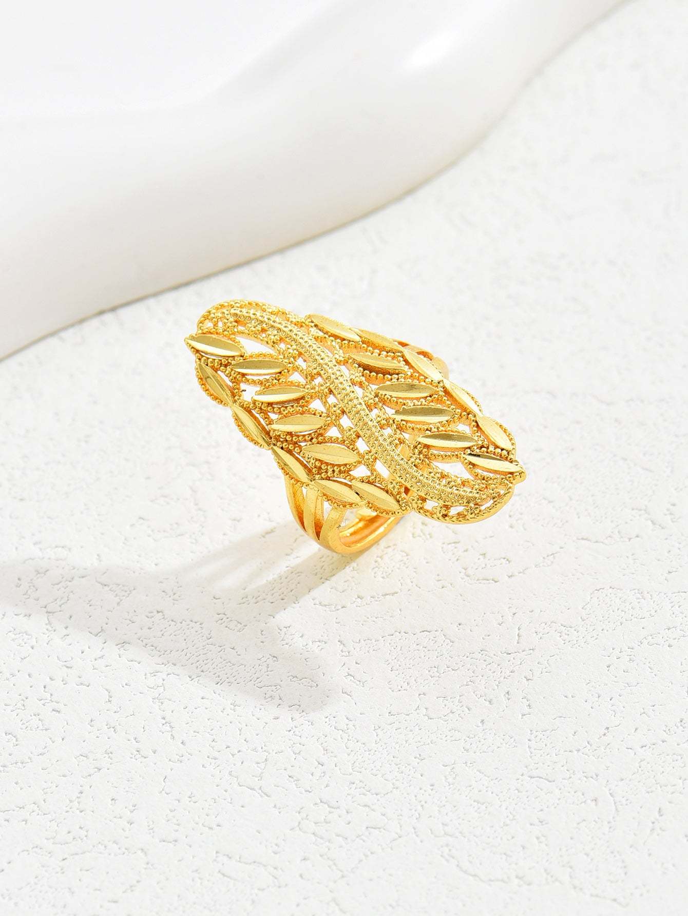 18K Gold Plated一件欧美时尚麦穗吉祥戒指开口女戒镂空结婚庆首饰品