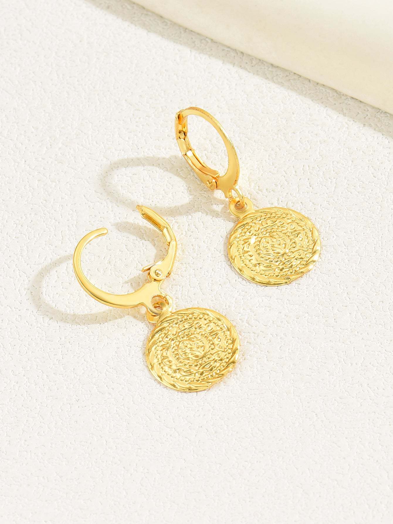 18K Gold Plated 一对时尚个性钱币女式耳环耳饰耳坠