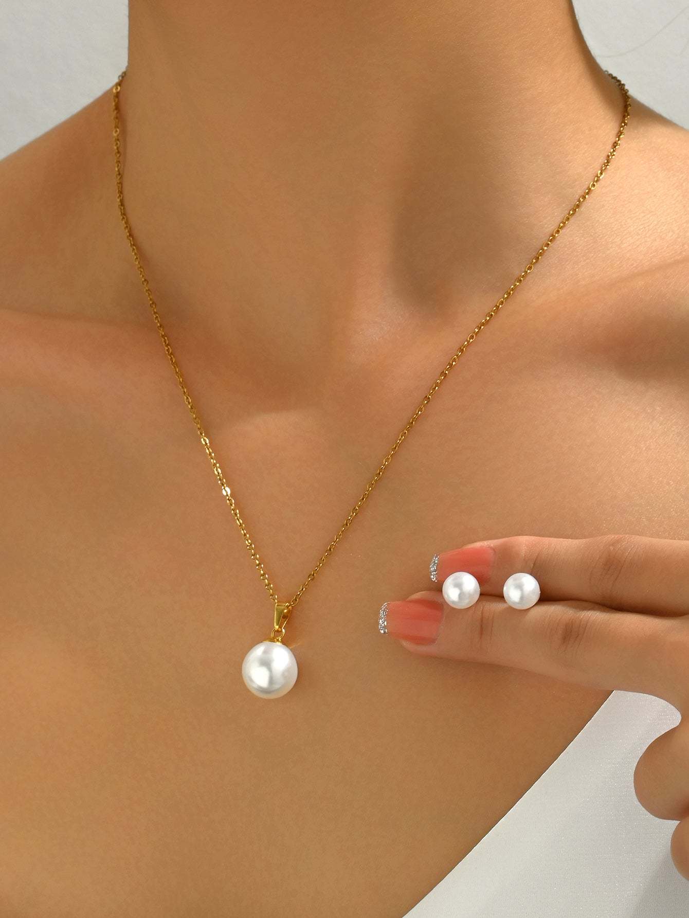 18K Gold Plated 三件套时尚个性百搭气质精美复古仿珍珠项链女款套装