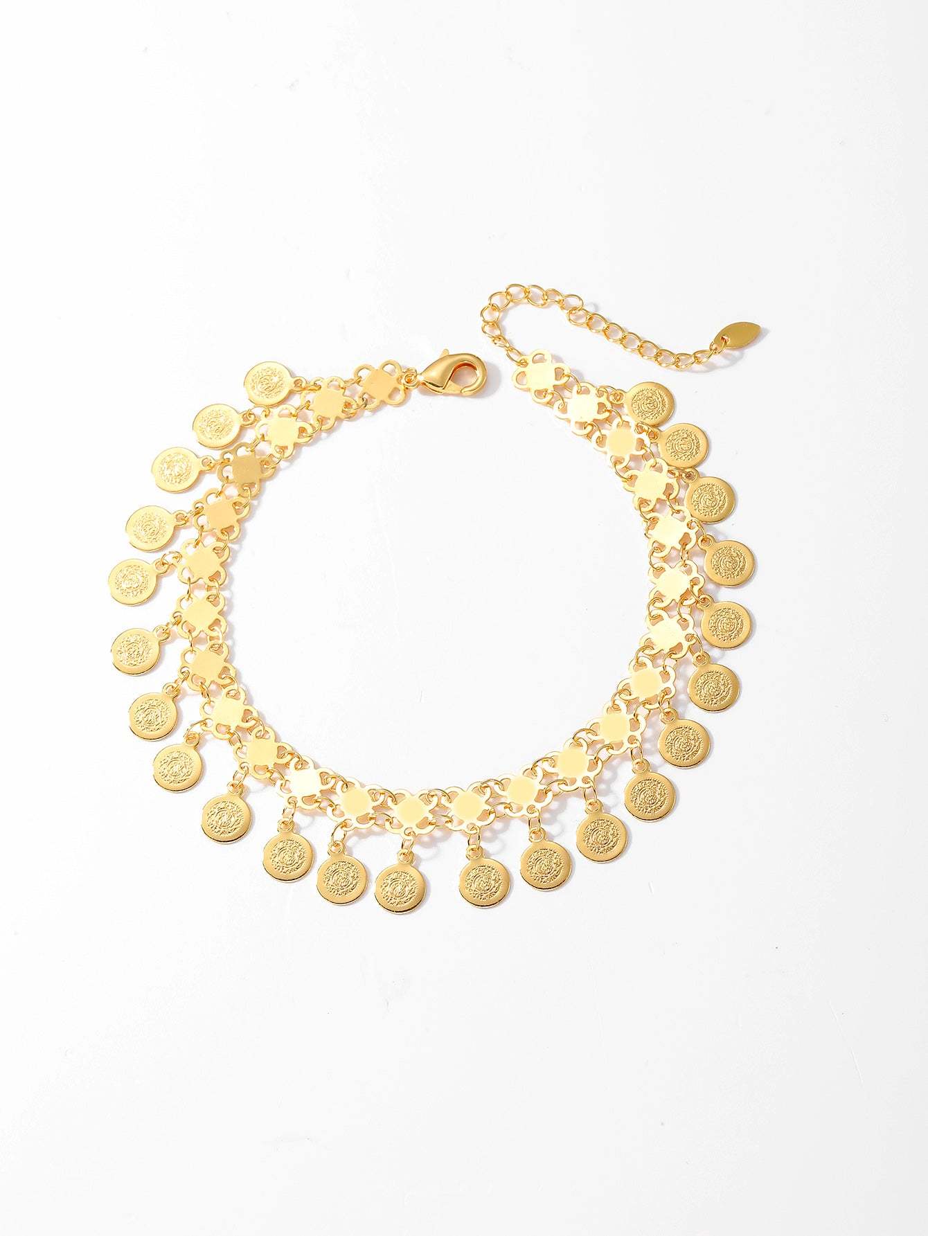 18K Gold Plated 1件时尚百搭简约大气流苏钱币女款脚链