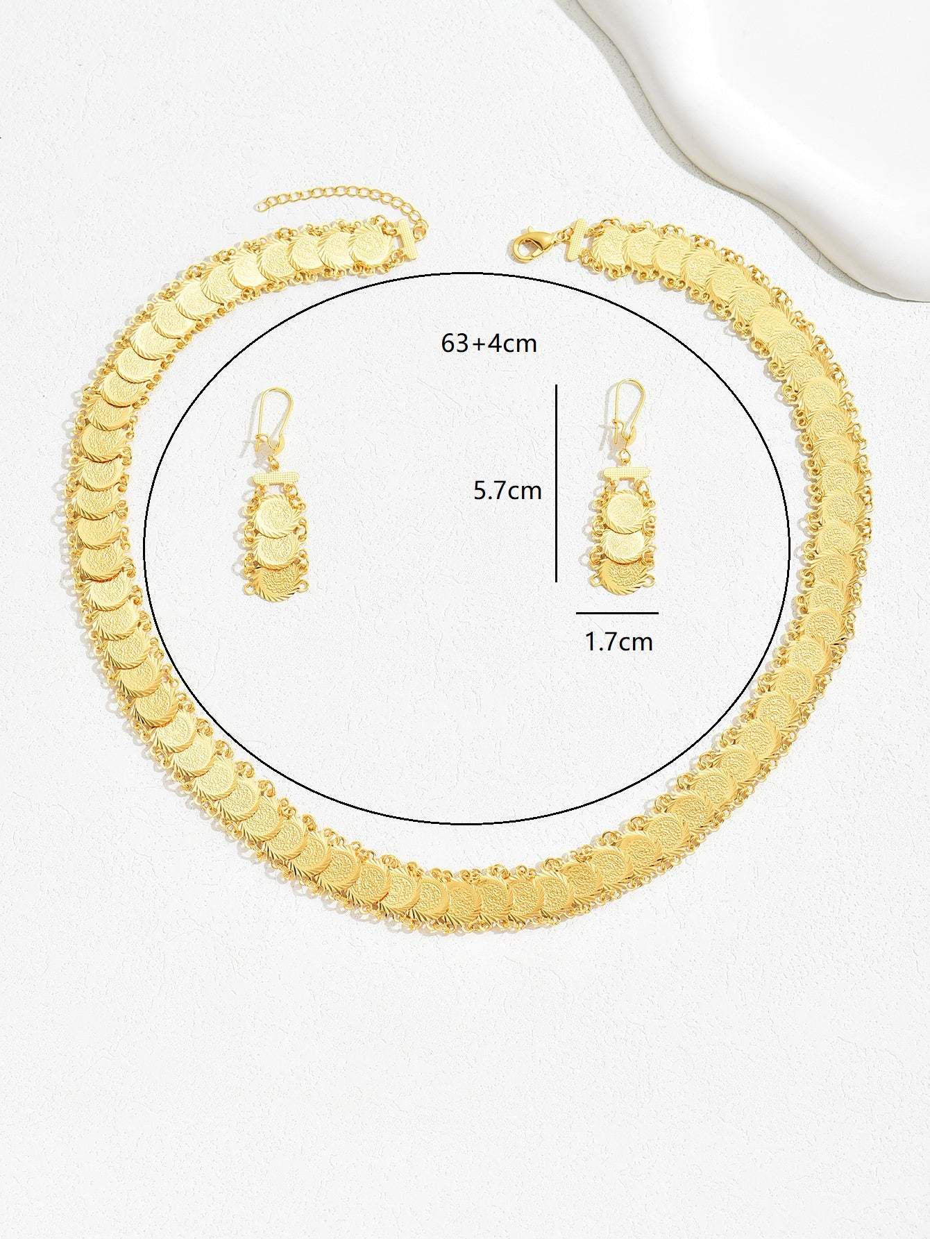 18K Gold Plated 三件套时尚个性百搭通勤项链耳环简约时尚个性长款钱币女款套装