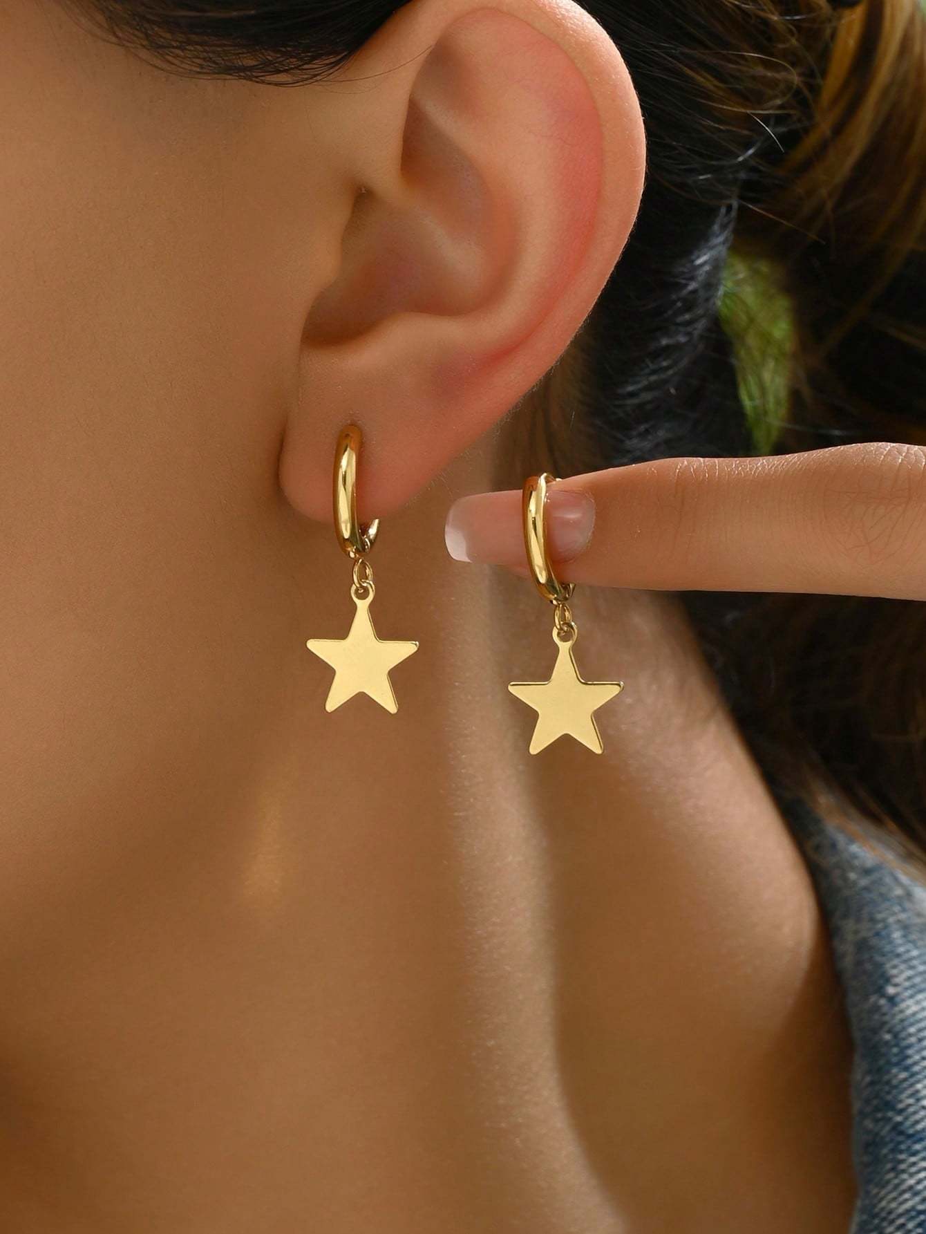 18K Gold Plated 1对时尚经典百搭个性高级感星星女款耳环耳坠