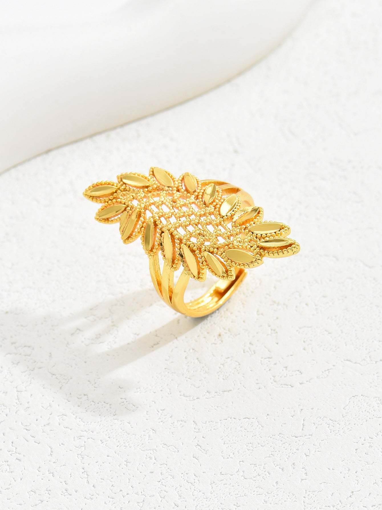 18K Gold Plated一件欧美时尚麦穗吉祥戒指开口女戒镂空结婚庆首饰品