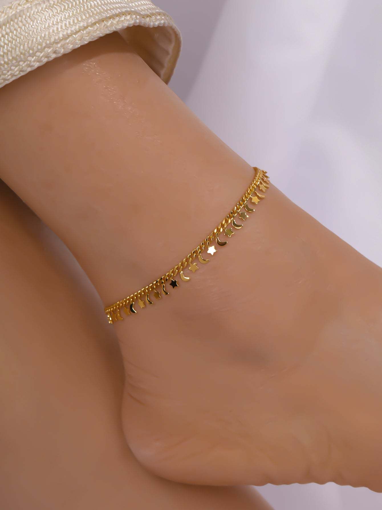 18K Gold Plated 一件时尚简约精致复古沙滩气质百搭可调节休闲通勤女士脚链