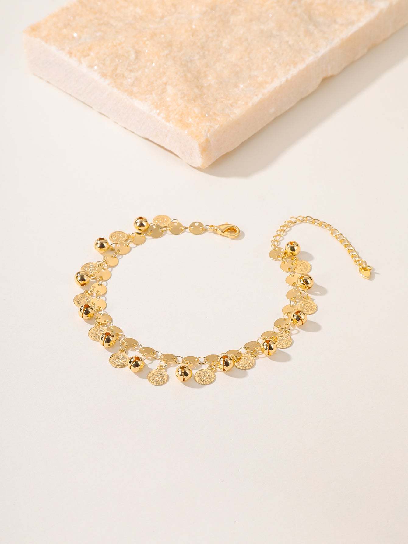 18K Gold Plated 一件时尚简约精致复古沙滩气质百搭古币铃铛可调节休闲通勤女士脚链